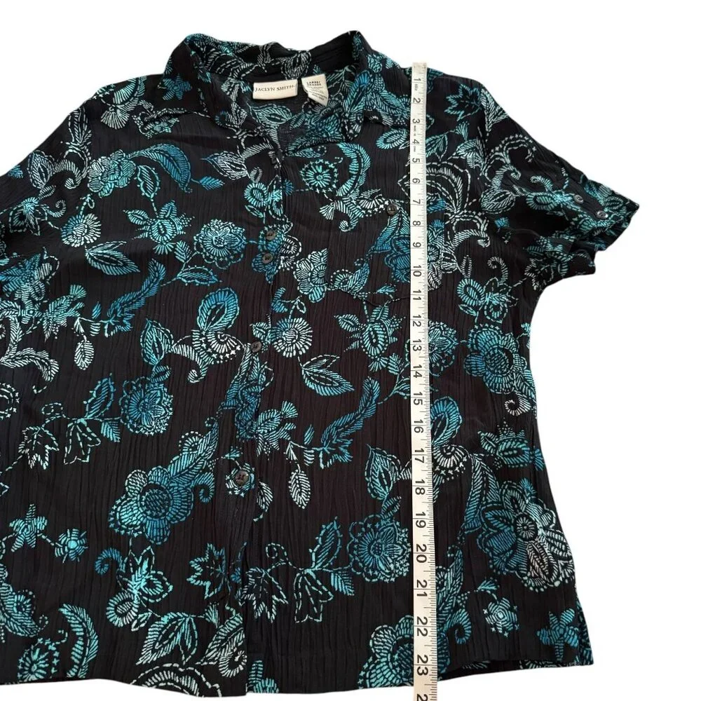 Jacklyn Smith Women's Black/ Blue Paisley Floral Button Up Blouse Size Large - Picture 5 of 9